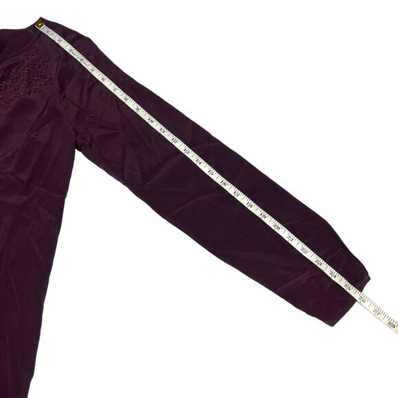 Massimo Dutti Blouse Long Sleeve Round Neck Embroidered Burgundy Women's L - Picture 7 of 11